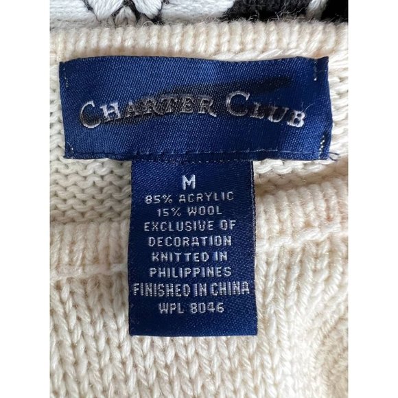Charter Club Womens Pullover Sweater Black White Nordic Fair Isle Long Sleeve M - Picture 12 of 12
